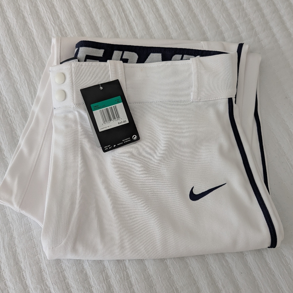 NWT Nike Men's Baseball Pants, White with Black Stripes, XL